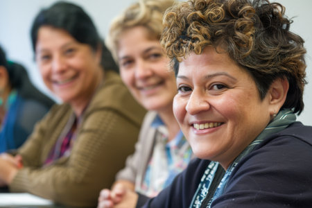 Portrait of a smiling senior woman with her friends in the backgroundの素材