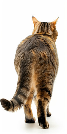 Tabby cat isolated on white background, studio shot, side viewの素材