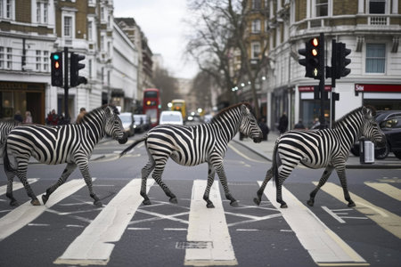 Zebra crossing in London, UK. Zebra crossing is a symbol of the city.の素材