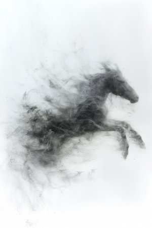 Horse made of black smoke on a white background. Abstract backgroundの素材