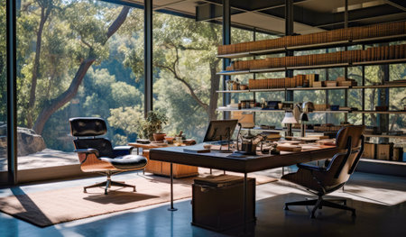 Interior of a modern office with a panoramic window. 3d renderingの素材