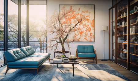 Modern living room interior design. 3d rendering mock up toned imageの素材