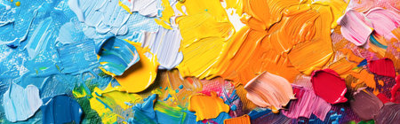 abstract background of colorful acrylic paint strokes on canvas close-upの素材