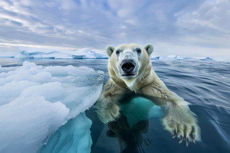 Polar bear (Ursus maritimus) on the pack ice, north of Svalbard Arctic Norwayの素材