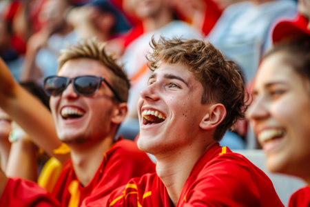 Group of fans at the stadium of Ukraine national football teamの素材