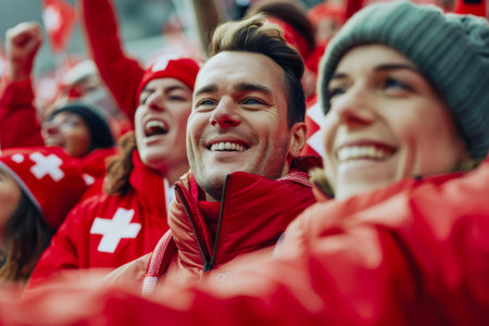 Football fans on Red Square during the match between England and Switzerlandの素材