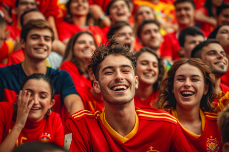 Liverpool FC supporters gather outside the stadium to watch the match at Milan Women's Fashion Week in Milan.の素材