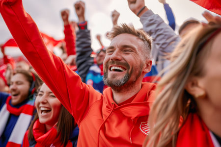 Group of supporters of Ukraine national football team celebrate victory of their favorite team during the UEFA Champions League game against Portugal at Metalist stadiumの素材