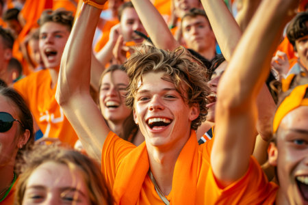 The football fans are cheering for their favorite team during the Kiel Week 2019の素材