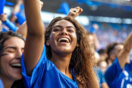 Fans enjoy the match at Milan Women's Fashion Week in Milan.の素材