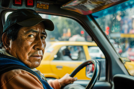 Old man driving a taxi in Bangkok, Thailand.の素材