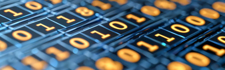 Close-up of digital binary code. 3d rendering, 3d illustration.の素材