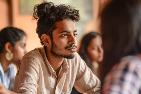 Group of young Indian business people working together in office. Selective focusの素材