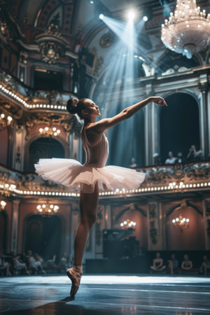 Beautiful ballerina in a white tutu dancing in the theaterの素材