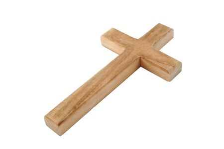 Closeup of wooden cross. Hand drawn clipping path included for maximum flexibility.