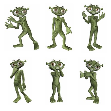 3D Renders of cartoon alien.  Six different poses.