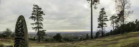 Panorama over looking the south of England from the beautiful Leith Hill Surreyの写真素材