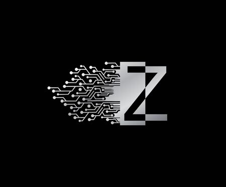 Digital Network  Z Letter Logo Icon, Metal Z Data Design.のイラスト素材