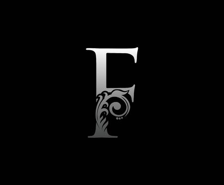 Silver F letter luxury beauty flourishes monogram logoのイラスト素材