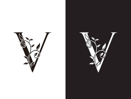 Initial V letter luxury beauty flourishes ornament monogram logoのイラスト素材