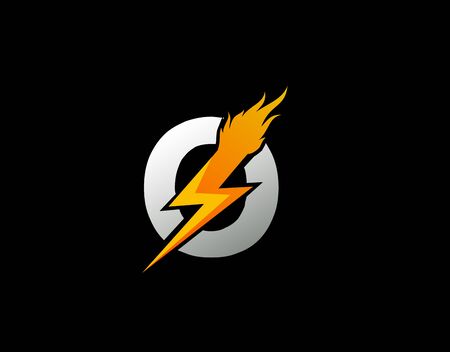 Fire Flash O Letter Logo Icon, Electrical Bolt With Initial O Letter Logo Design.のイラスト素材