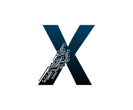 Letter X Digital Network , Technology and digital abstract line connection vector logo. (sign, symbol, icon, design element). New Technology design.のイラスト素材