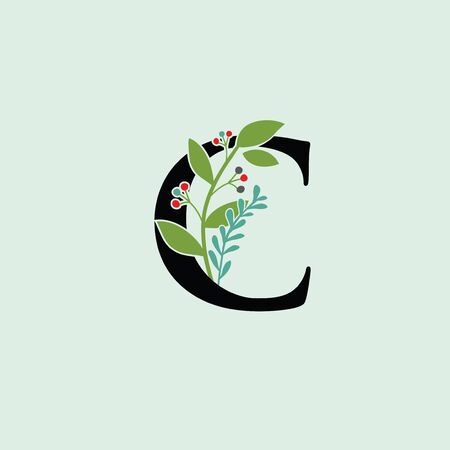 Beauty Green Leaf C Letter Floral Logo Designのイラスト素材