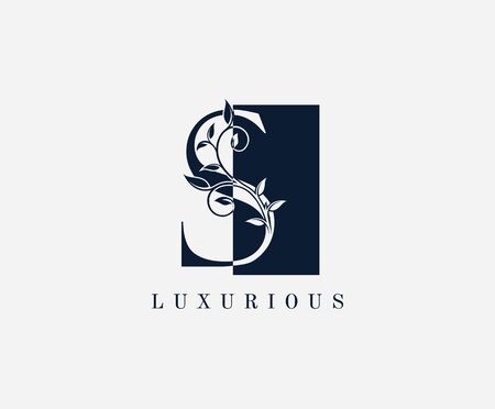 Luxury S Letter Logo. Black and White S With Classy Leaves Shape design perfect for fashion, Jewelry, Beauty Salon, Cosmetics, Spa, Hotel and Restaurant Logo.のイラスト素材