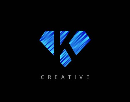 Letter K Abstract Diamond Logo. Creative K letter design with colorful Strips on diamond shapes.のイラスト素材