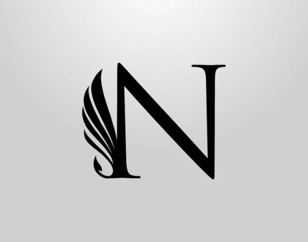 Initial N Classic Wing Logo. Heraldic N Letter Design Vector with Wing and Tale Shape Design.のイラスト素材