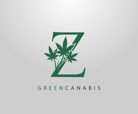 Letter Z Green Canabis Logo, Initial Z With Medical Marijuana Leaf Design.のイラスト素材