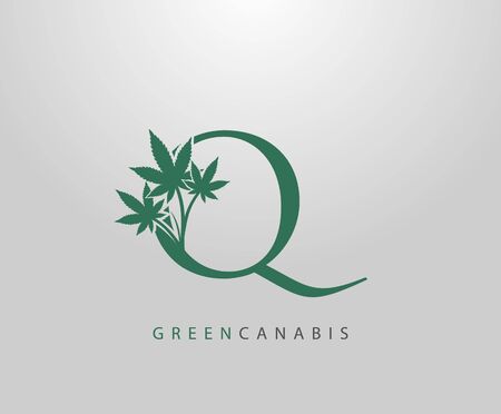 Letter Q Green Canabis Logo, Initial Q With Medical Marijuana Leaf Design.のイラスト素材