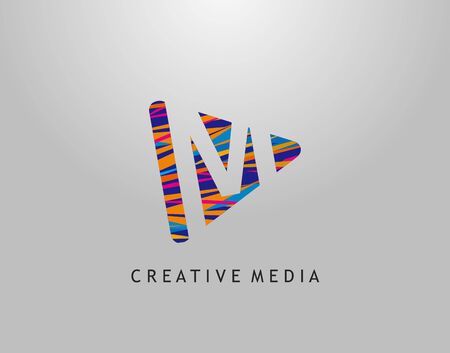 M Letter Logo. Colorful Pop Art Strip on PLay Icon Perfect for Cinema, Movie, Music,Video Streaming Concept.のイラスト素材