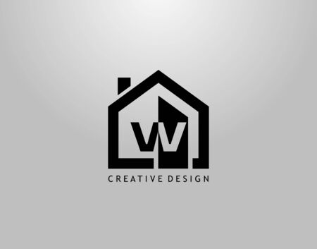 Real Estate W Letter Logo. Negative Space of Initial W and Minimalist House Shapeのイラスト素材