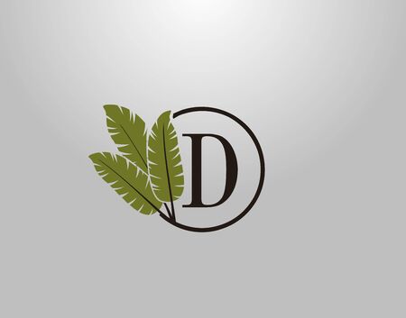 D Letter Logo Circle Nature Leaf, vector logo design concept botanical floral leaf with initial letter logo icon for nature business.のイラスト素材
