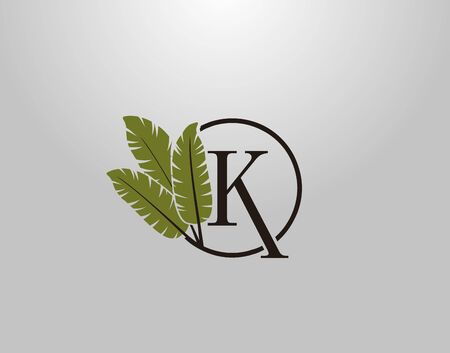 K Letter Logo Circle Nature Leaf, vector logo design concept botanical floral leaf with initial letter logo icon for nature business.のイラスト素材