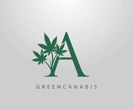 Letter A Green Canabis Logo, Initial A With Medical Marijuana Leaf Design.のイラスト素材