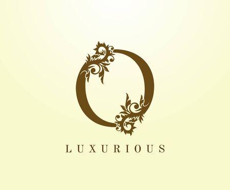 O Letter Classic logo. Vintage Brown letter stamp for book design, weeding card, label, business card, Restaurant, Boutique, Hotel.のイラスト素材