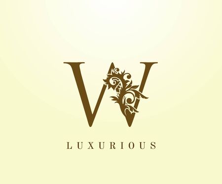 W Letter Classic logo. Vintage Brown letter stamp for book design, weeding card, label, business card, Restaurant, Boutique, Hotel.のイラスト素材