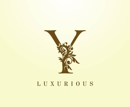 Y Letter Classic logo. Vintage Brown letter stamp for book design, weeding card, label, business card, Restaurant, Boutique, Hotel.のイラスト素材