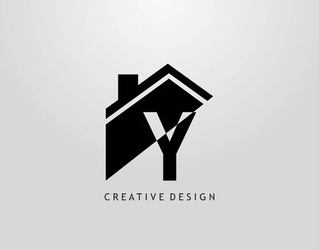 Y Letter Logo. house shape with negative letter H, Real Estate Architecture Construction Icon Design.のイラスト素材
