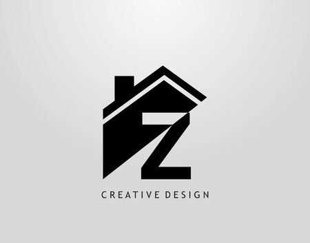 Z Letter Logo. house shape with negative letter H, Real Estate Architecture Construction Icon Design.のイラスト素材