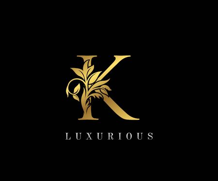 Classy Golden K Letter Floral logo. Vintage drawn emblem for book design, weeding card, label, business card, Restaurant, Boutique, Hotel.のイラスト素材