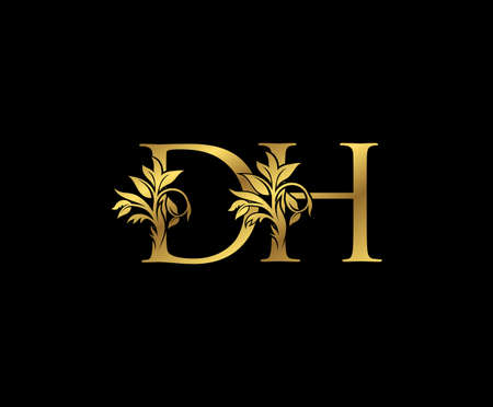 Classy Gold letter D, H and DH Vintage decorative ornament letter stamp, wedding logo, classy letter logo icon.のイラスト素材