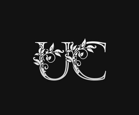 Vintage U, C and UC Letter logo. Graceful Floral Flower Alphabet Mark for letter stamp, weeding card, brand name, Restaurant, Boutique, Hotel.のイラスト素材