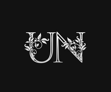 Vintage U, N and UN Letter logo. Graceful Floral Flower Alphabet Mark for letter stamp, weeding card, brand name, Restaurant, Boutique, Hotel.のイラスト素材