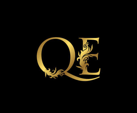 Heraldic Gold letter Q, E and QE Vintage decorative ornament letter stamp, wedding logo, classy letter logo icon.のイラスト素材