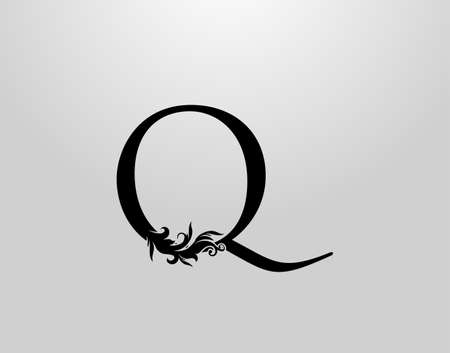 Letter Q Swirl Logo. Classic Q Letter Design Vector with Black Color and Floral Hand Drawn.のイラスト素材