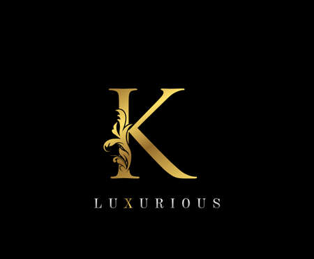 Gold Elegant letter K. Graceful style icon. Calligraphic beautiful logo. Vintage drawn emblem for book design, brand name, wedding card, Restaurant, Boutique, Hotel.のイラスト素材