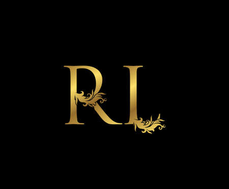 Vintage Gold R, L and RL Letter Floral logo. Classy drawn emblem for book design, weeding card, brand name, business card, Restaurant, Boutique, Hotel.のイラスト素材